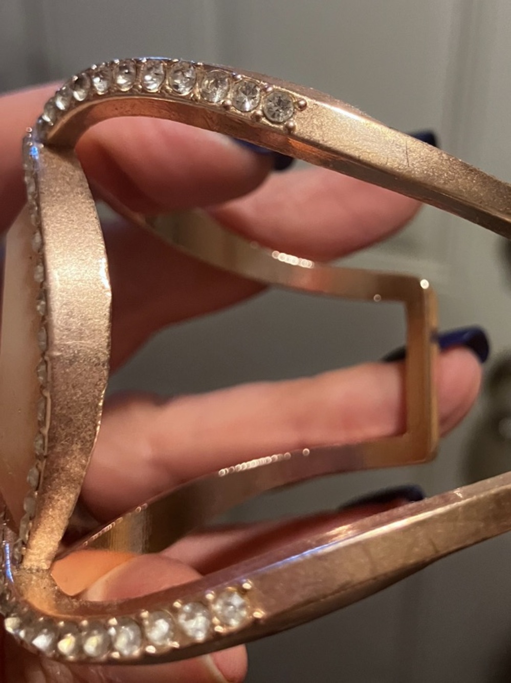 Rose Gold Rhinestone Marquise Faux Stone Statement Cuff Bracelet - Picture 5 of 6